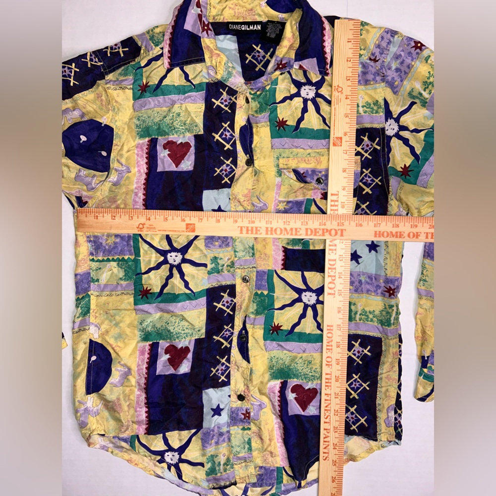 Vintage Celestial Patchwork Silk Button Up Top - image 5
